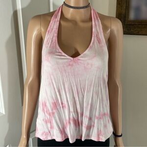 NWT American Eagle Backless Pink & White Tie Dye Halter / Tank Top